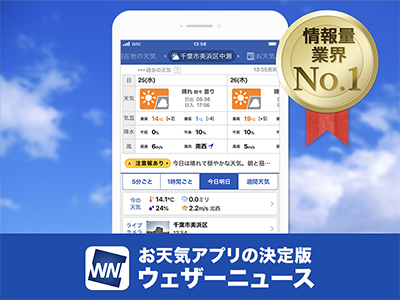 情報量業界No.1 お天気アプリの決定版 ウェザーニュース